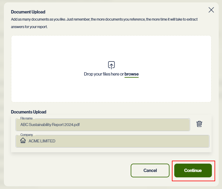 Muuvment IQ interface: Upload New documents